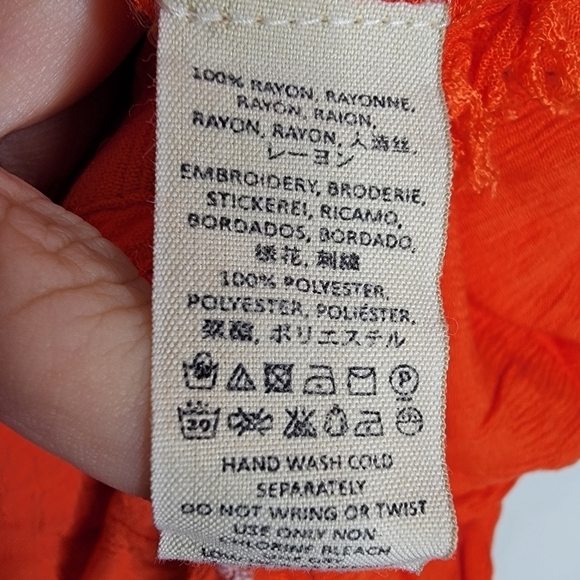 FREE PEOPLE Top Diamond Embroidered Sleeveless Deep V Neck Raw Swing Hem Orange - Picture 10 of 13